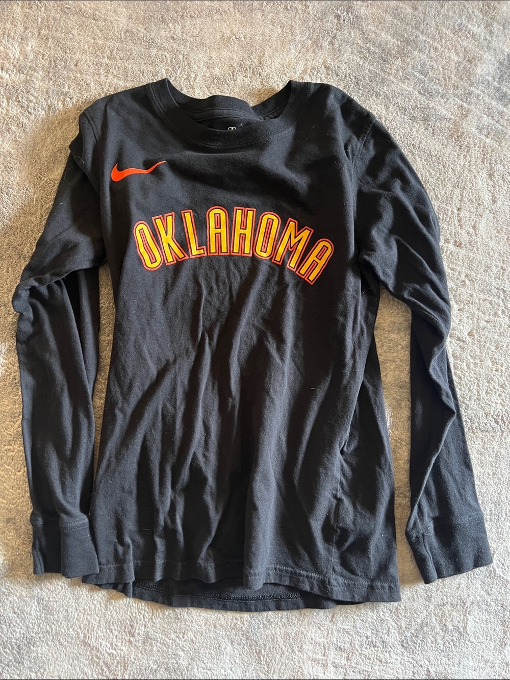 Nike NBA Thunder Black Long-Sleeve Tee with Orange and Yellow Oklahoma Logo
